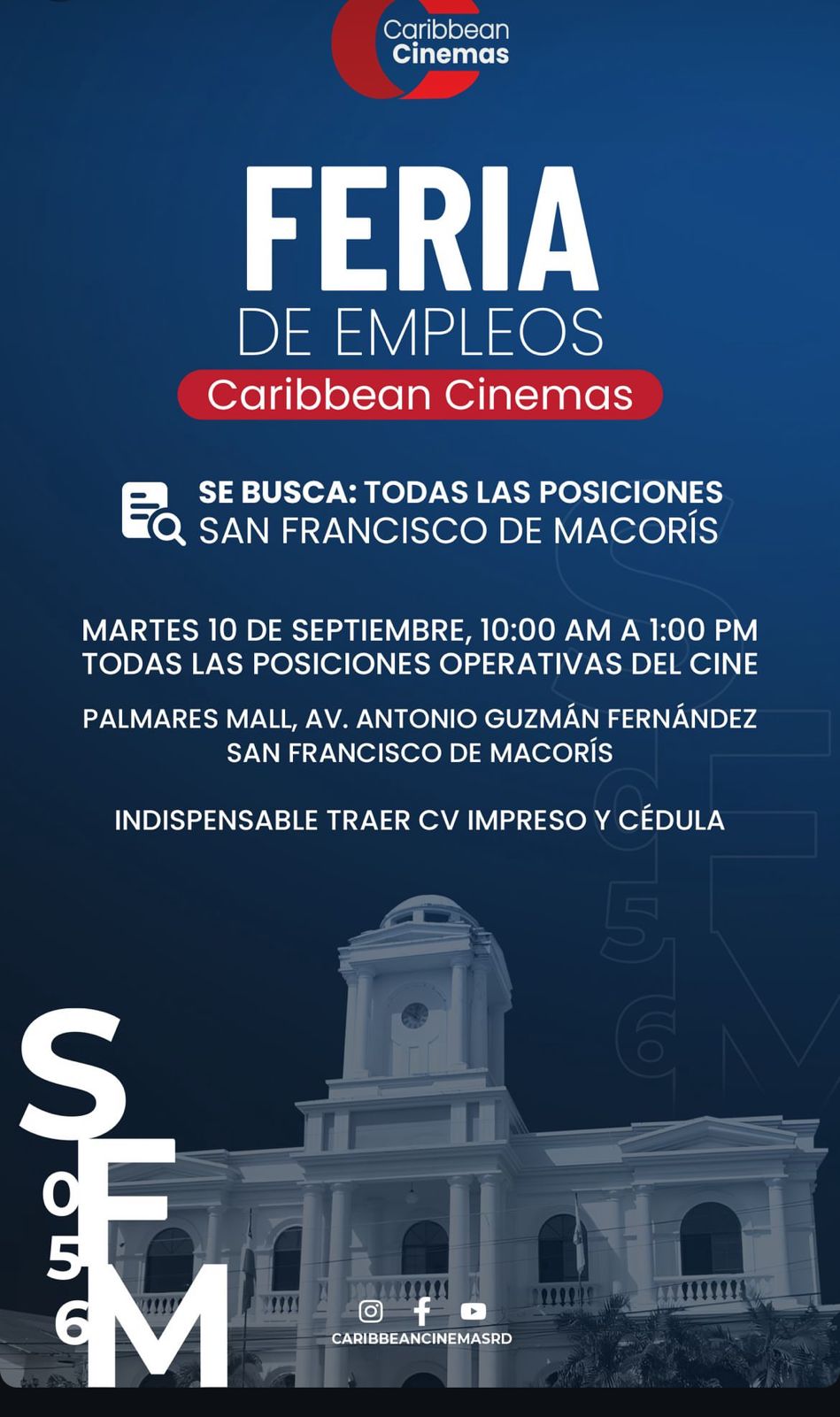 Feria de empleos por apertura de Caribbean Cinemas  en  San Francisco de Macorís