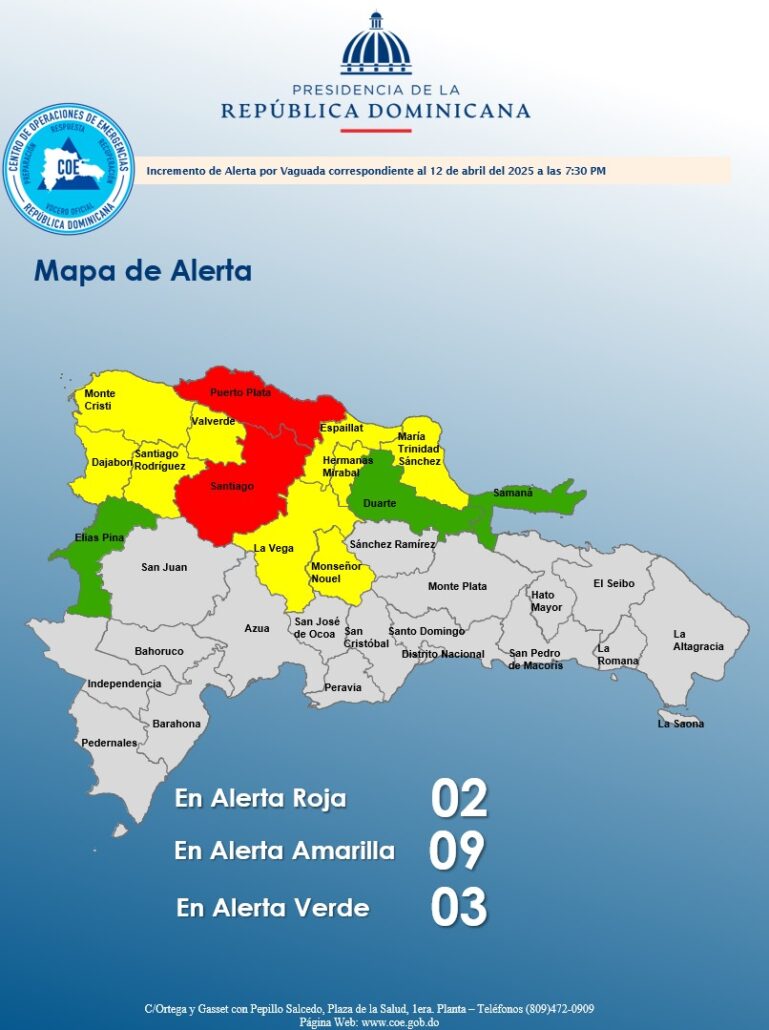 COE emite alerta para 14 provincias por intensas lluvias