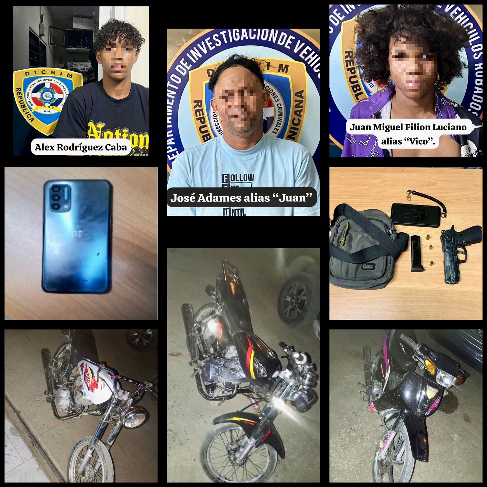 Policía Nacional desmantela red dedicada al robo y tráfico de motocicletas en Santiago; apresan a tres, incluyendo al cabecilla, y recuperan dos motores