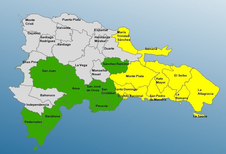 COE eleva a 10 las provincias en alerta amarilla y mantiene 8 en verde por lluvias