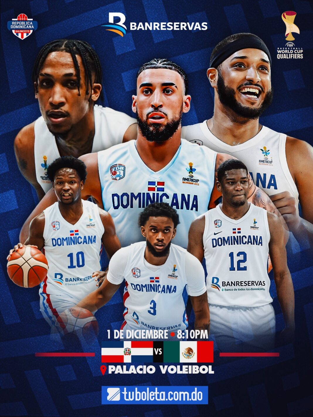 Selección Dominicana de Baloncesto jugará el 1 de diciembre en Santo Domingo ante México.