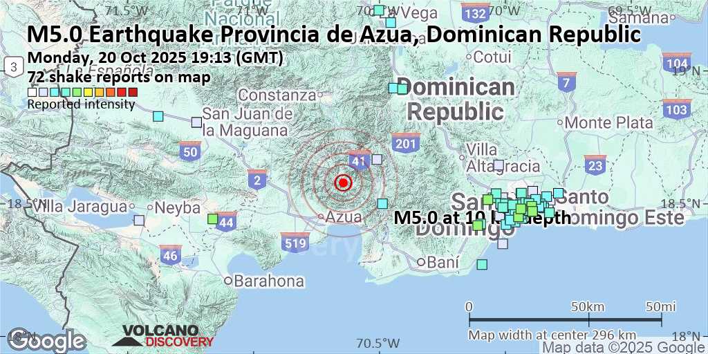 Terremoto de magnitud 5.0 sacude Azua y se siente en varias provincias del país
