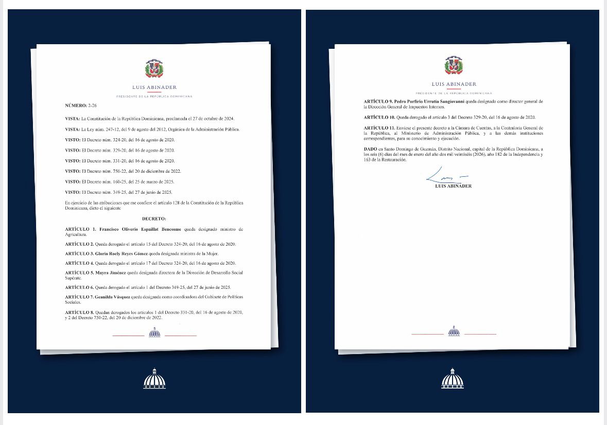 Presidente Abinader anuncia nuevas designaciones y cambios en el tren gubernamental