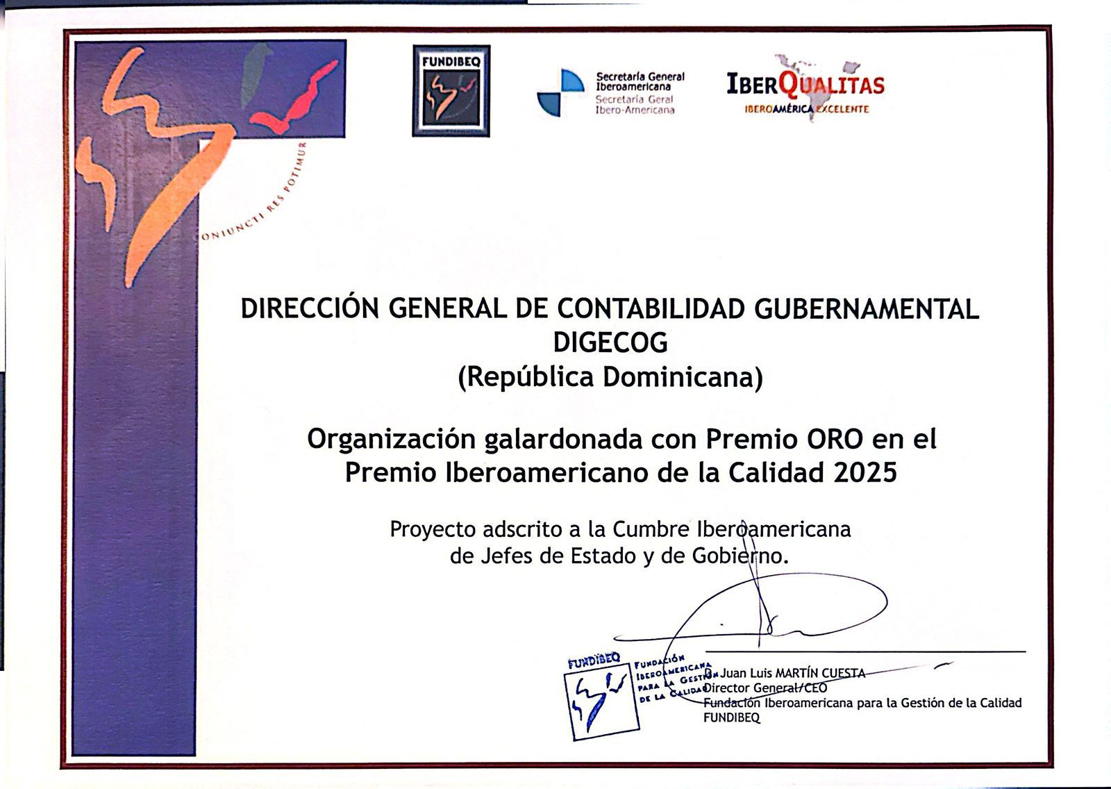 DGII recibe Premio Oro en el Premio Iberoamericano de la Calidad 2025