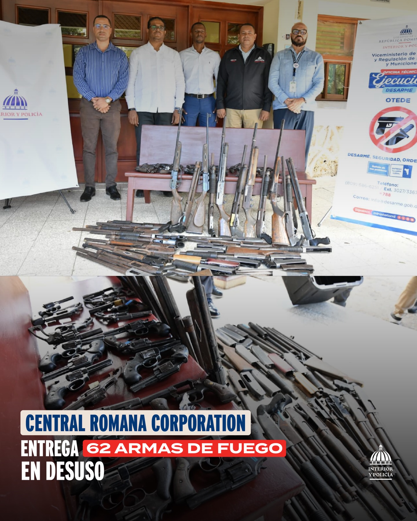 Central Romana Corporation entrega 62 armas de fuego en desuso al Ministerio de Interior y Policía