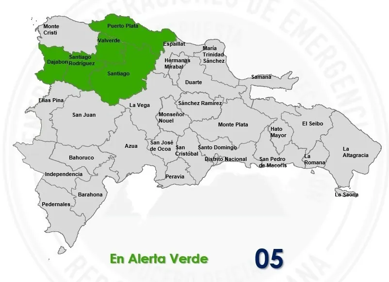 COE coloca cinco provincias en alerta verde por lluvias asociadas a una vaguada
